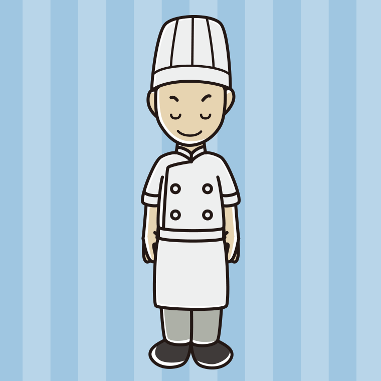 お辞儀する男性料理人のイラスト【色、背景あり】PNG