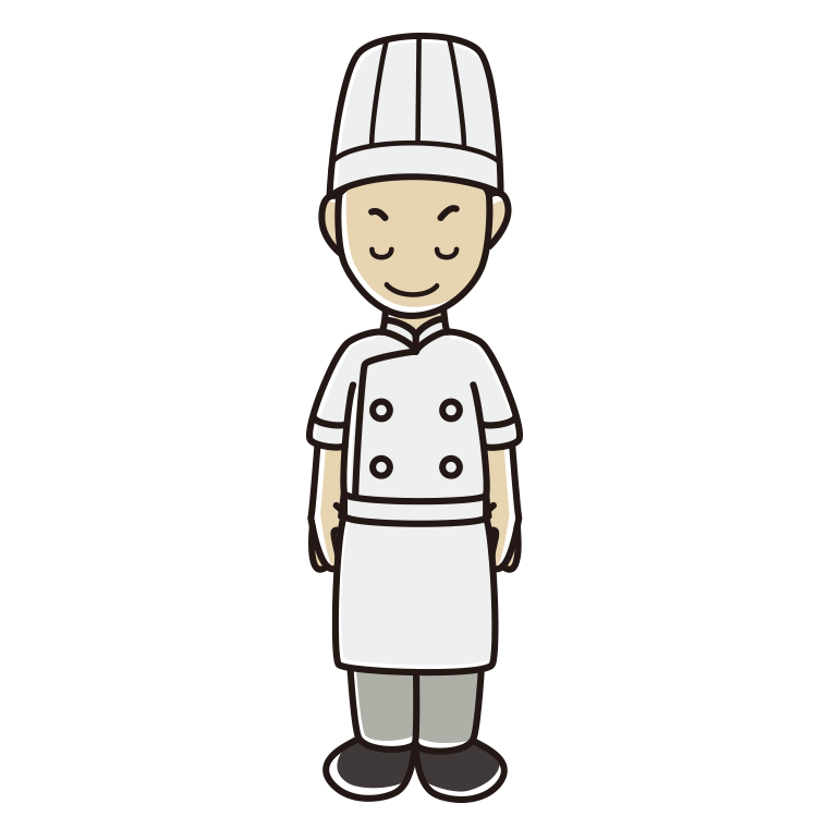 お辞儀する男性料理人のイラスト【色あり、背景なし】透過PNG