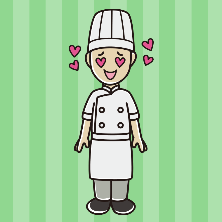 目がハートの男性料理人のイラスト【色、背景あり】PNG