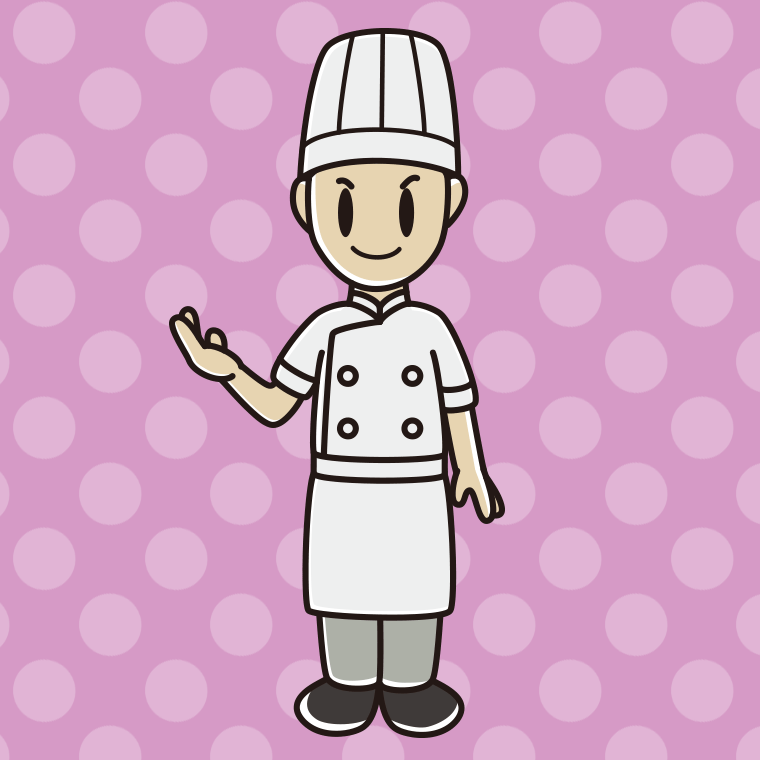 案内する男性料理人のイラスト【色、背景あり】PNG