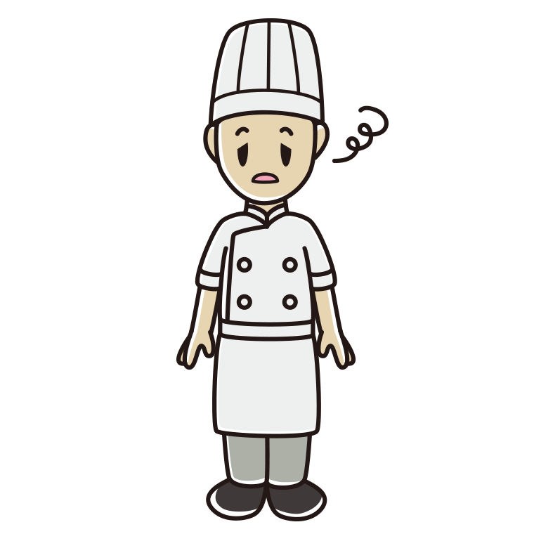 ぼーっとする男性料理人のイラスト【色あり、背景なし】透過PNG