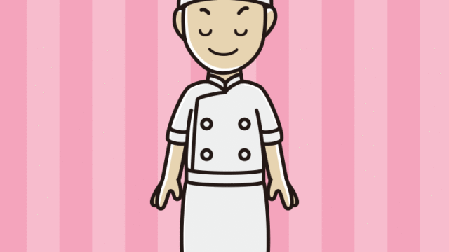 目を閉じる男性料理人のイラスト【色、背景あり】PNG