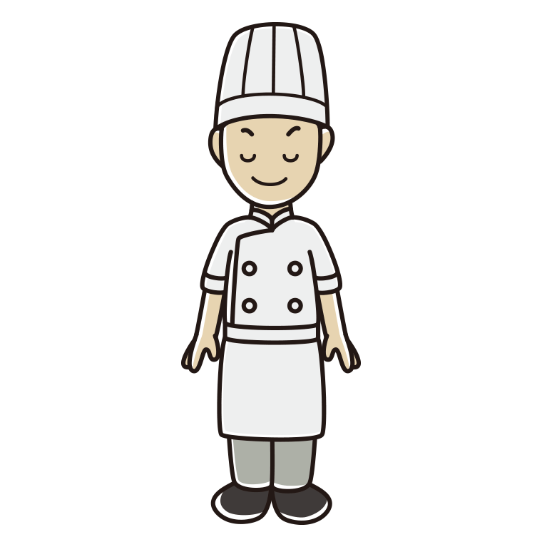 目を閉じる男性料理人のイラスト【色あり、背景なし】透過PNG