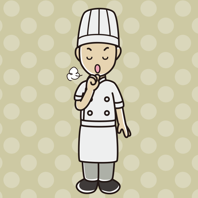 咳払いする男性料理人のイラスト【色、背景あり】PNG