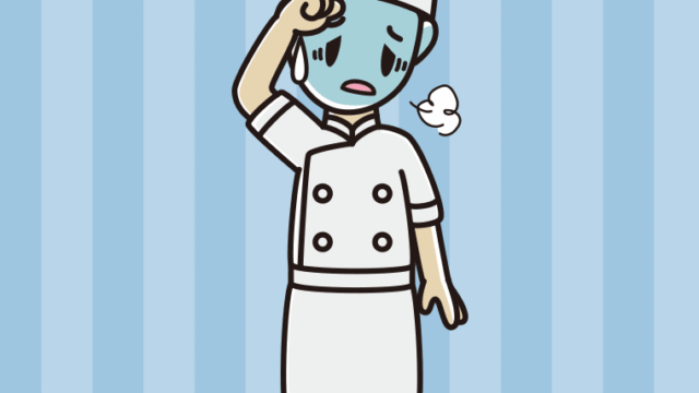 具合が悪い男性料理人のイラスト【色、背景あり】PNG