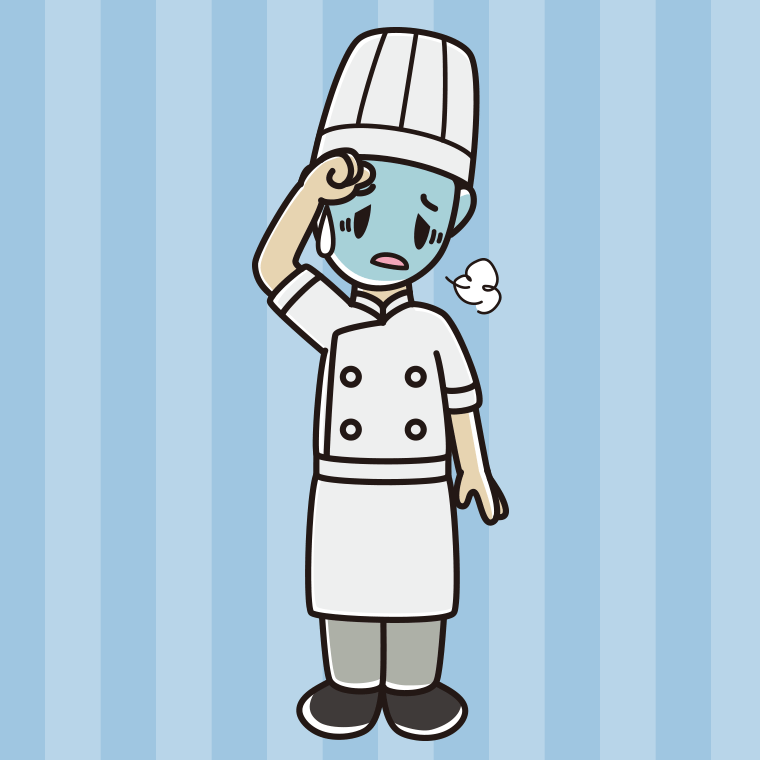 具合が悪い男性料理人のイラスト【色、背景あり】PNG