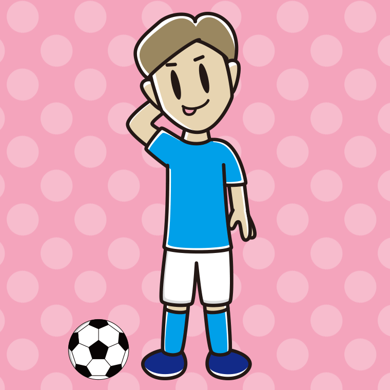 テヘヘなサッカーのユニフォーム姿の男性のイラスト【色、背景あり】PNG