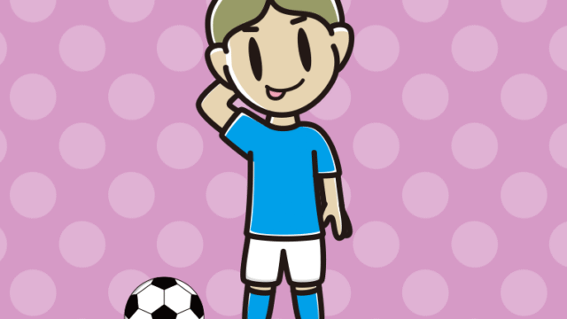 テヘヘなサッカーのユニフォーム姿の小学生男子のイラスト【色、背景あり】PNG