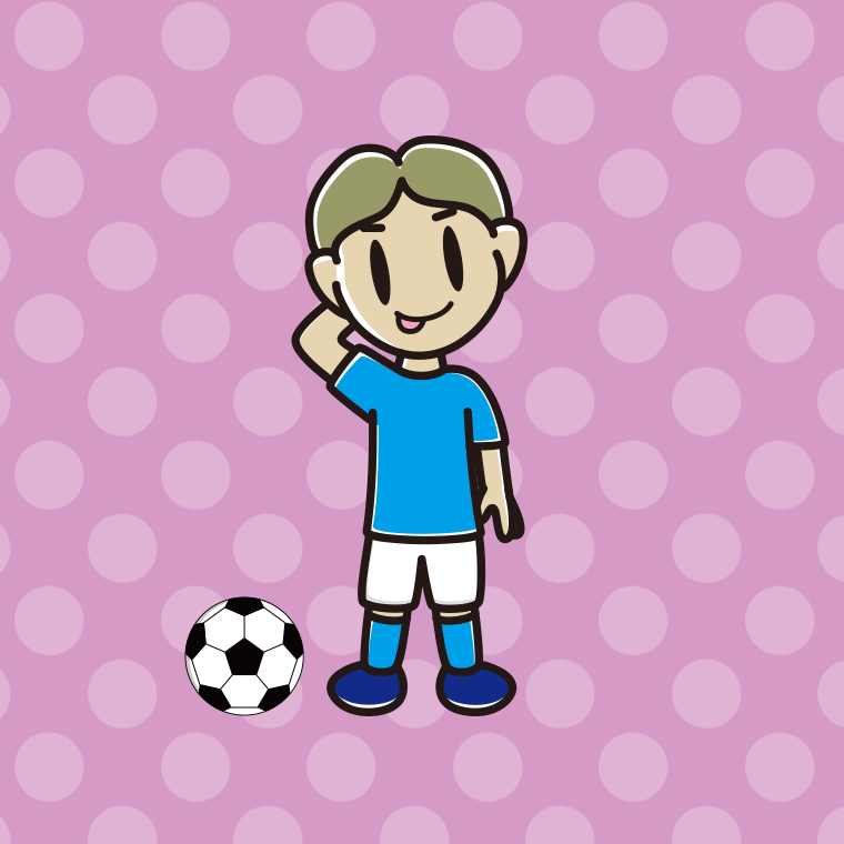 テヘヘなサッカーのユニフォーム姿の小学生男子のイラスト【色、背景あり】PNG