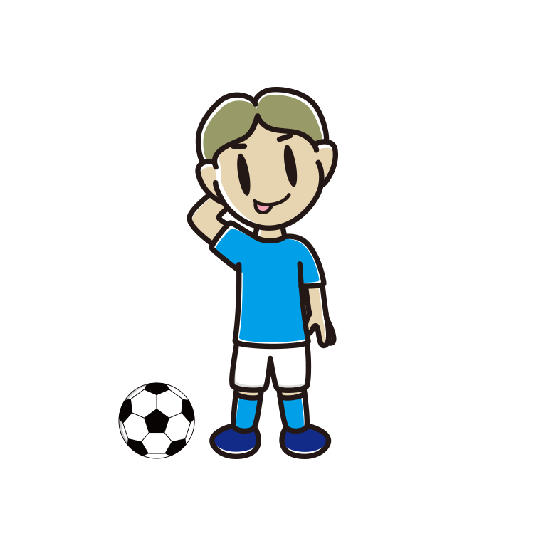 テヘヘなサッカーのユニフォーム姿の小学生男子のイラスト【色あり、背景なし】透過PNG
