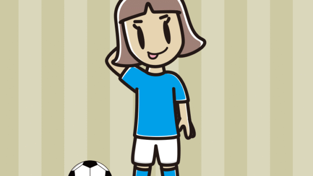 テヘヘなサッカーのユニフォーム姿の小学生女子のイラスト【色、背景あり】PNG