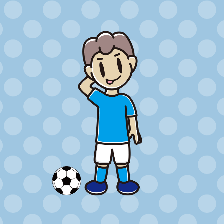 テヘヘなサッカーのユニフォーム姿の男子中学生のイラスト【色、背景あり】PNG
