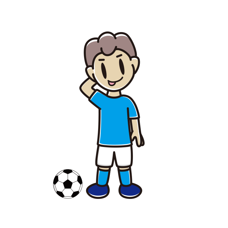テヘヘなサッカーのユニフォーム姿の男子中学生のイラスト【色あり、背景なし】透過PNG
