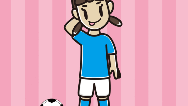 テヘヘなサッカーのユニフォーム姿の女子中学生のイラスト【色、背景あり】PNG