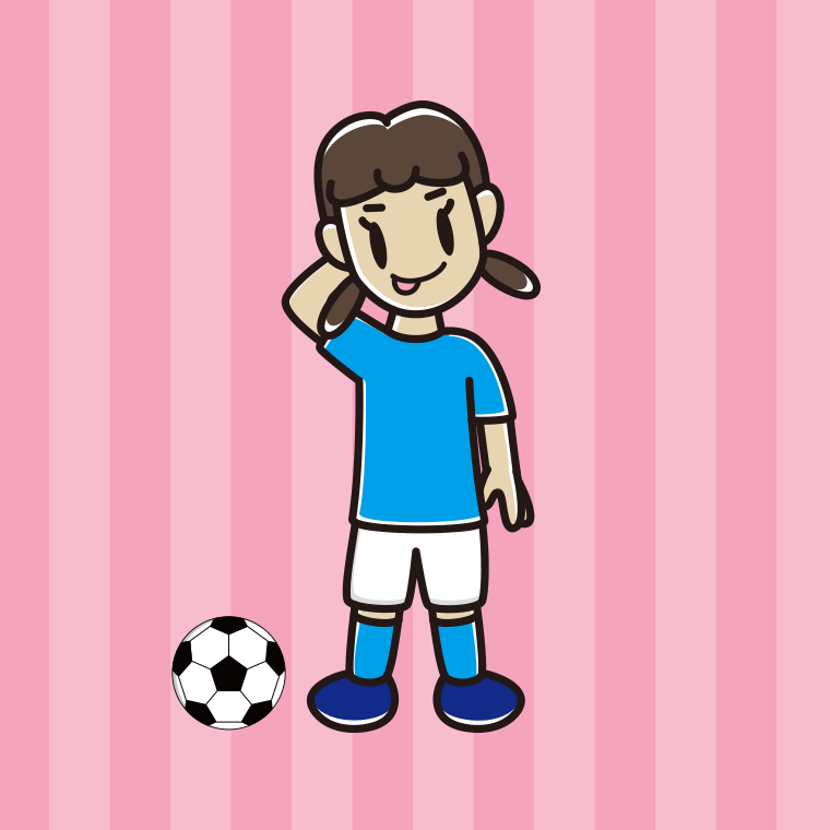 テヘヘなサッカーのユニフォーム姿の女子中学生のイラスト【色、背景あり】PNG