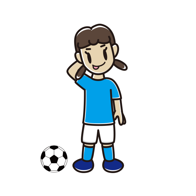 テヘヘなサッカーのユニフォーム姿の女子中学生のイラスト【色あり、背景なし】透過PNG