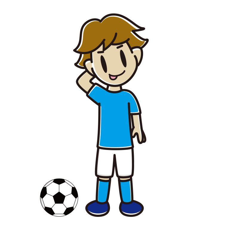 テヘヘなサッカーのユニフォーム姿の男子高校生のイラスト【色あり、背景なし】透過PNG
