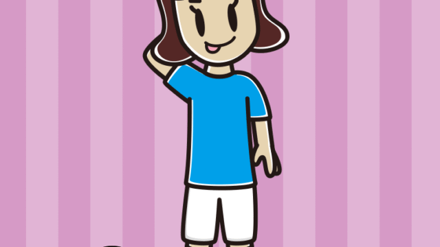 テヘヘなサッカーのユニフォーム姿の女子高校生のイラスト【色、背景あり】PNG