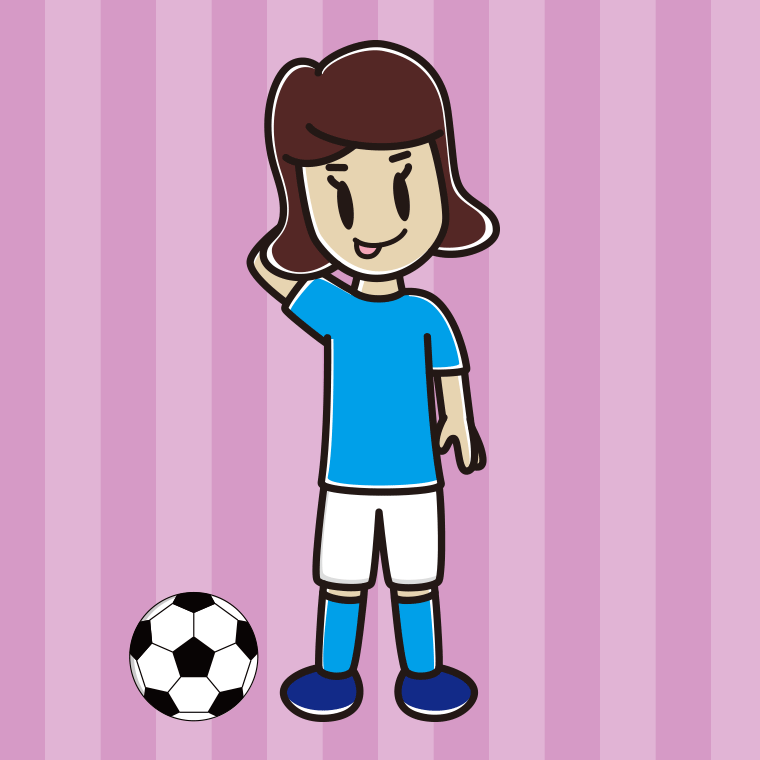 テヘヘなサッカーのユニフォーム姿の女子高校生のイラスト【色、背景あり】PNG