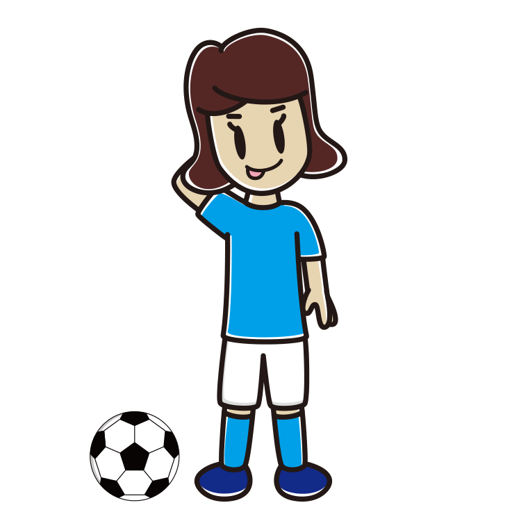 テヘヘなサッカーのユニフォーム姿の女子高校生のイラスト【色あり、背景なし】透過PNG