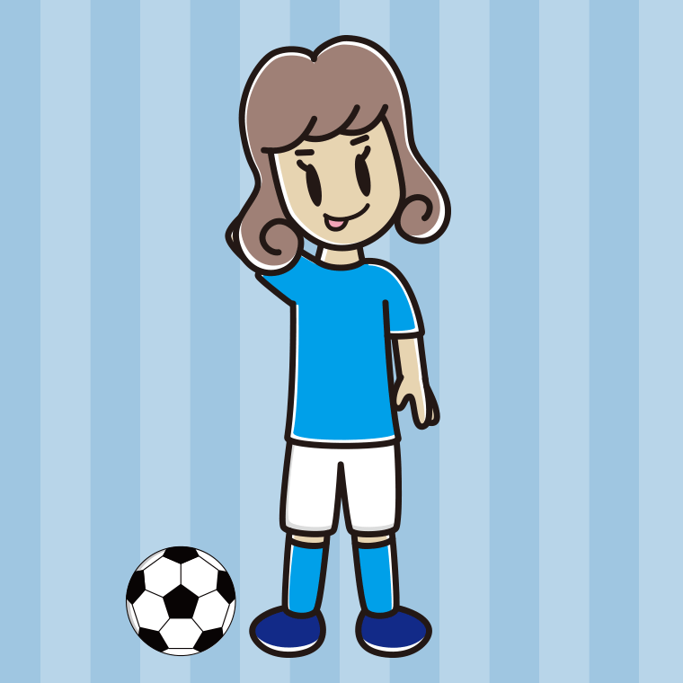 テヘヘなサッカーのユニフォーム姿の女子大学生のイラスト【色、背景あり】PNG