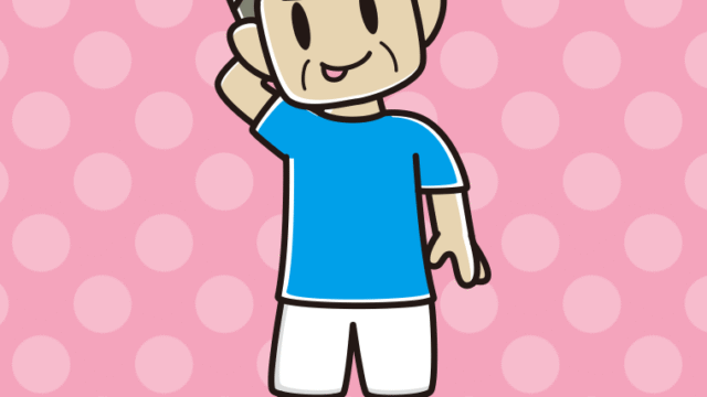 テヘヘなサッカーのユニフォーム姿のおじさんのイラスト【色、背景あり】PNG