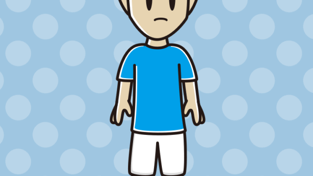 何かに気付くサッカーのユニフォーム姿の男性のイラスト【色、背景あり】PNG