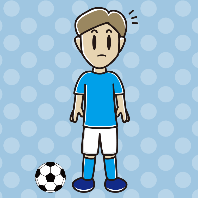 何かに気付くサッカーのユニフォーム姿の男性のイラスト【色、背景あり】PNG