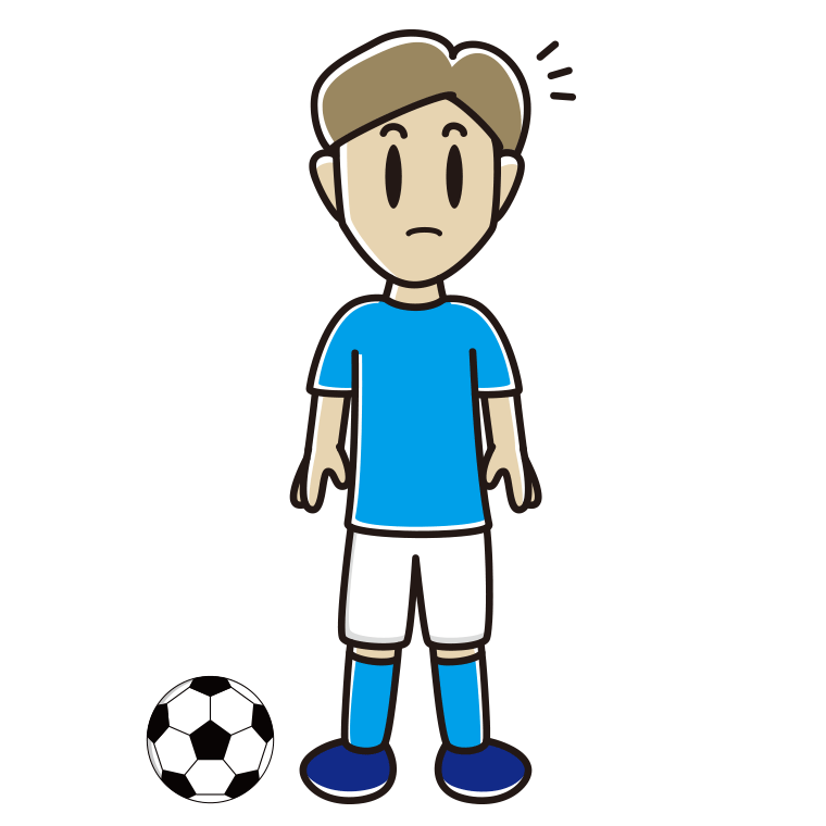 何かに気付くサッカーのユニフォーム姿の男性のイラスト【色あり、背景なし】透過PNG