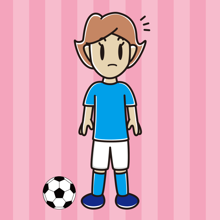 何かに気付くサッカーのユニフォーム姿の女性のイラスト【色、背景あり】PNG