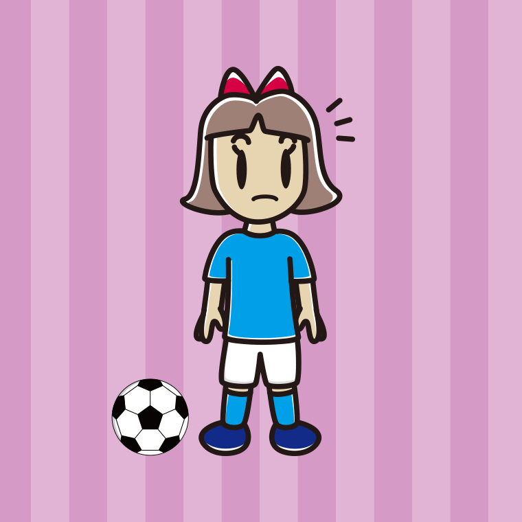 何かに気付くサッカーのユニフォーム姿の小学生女子のイラスト【色、背景あり】PNG