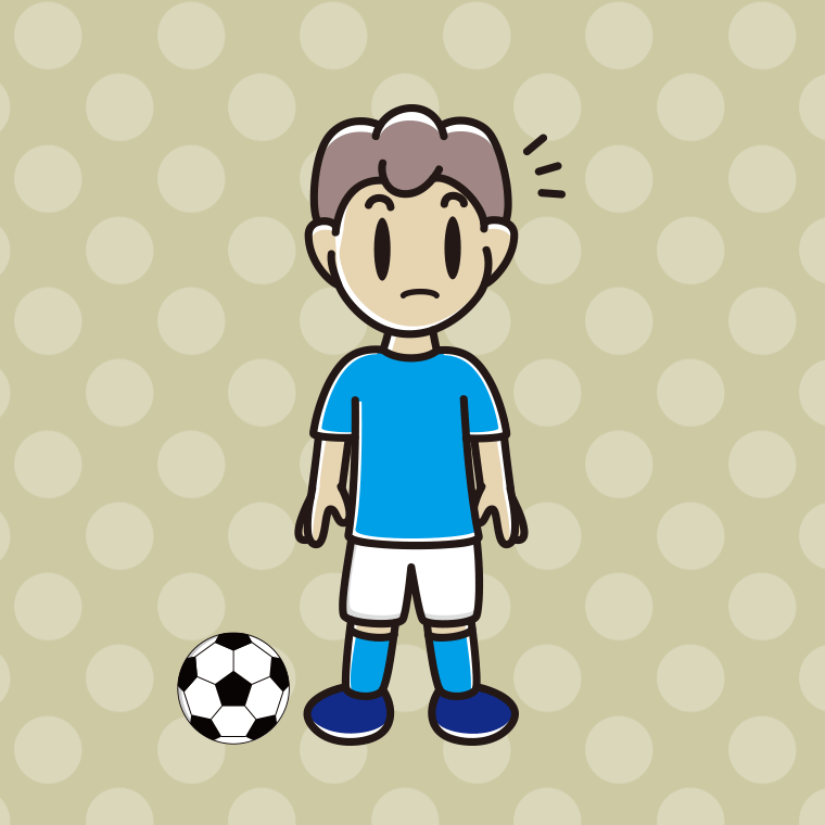 何かに気付くサッカーのユニフォーム姿の男子中学生のイラスト【色、背景あり】PNG