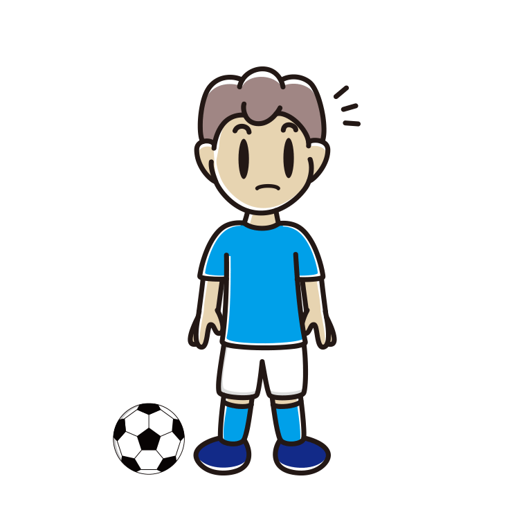 何かに気付くサッカーのユニフォーム姿の男子中学生のイラスト【色あり、背景なし】透過PNG