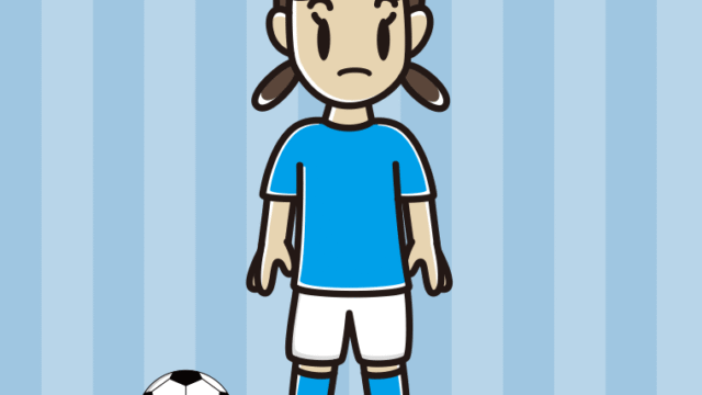 何かに気付くサッカーのユニフォーム姿の女子中学生のイラスト【色、背景あり】PNG