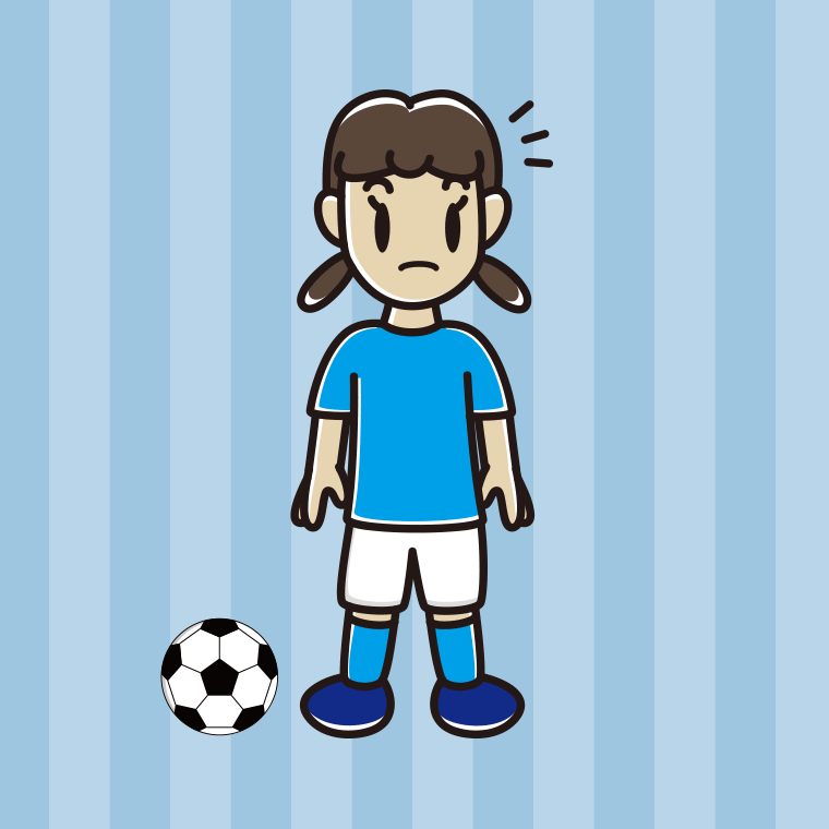 何かに気付くサッカーのユニフォーム姿の女子中学生のイラスト【色、背景あり】PNG