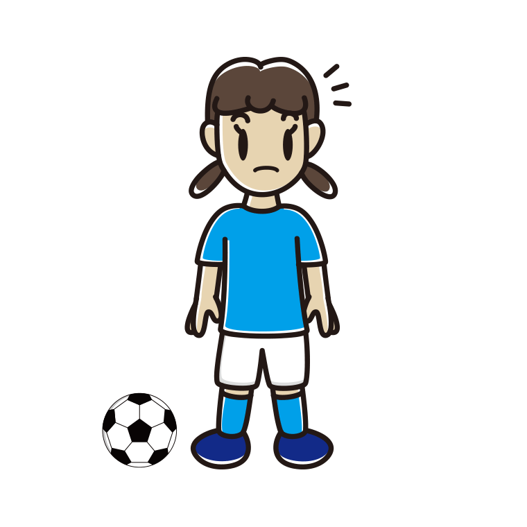 何かに気付くサッカーのユニフォーム姿の女子中学生のイラスト【色あり、背景なし】透過PNG