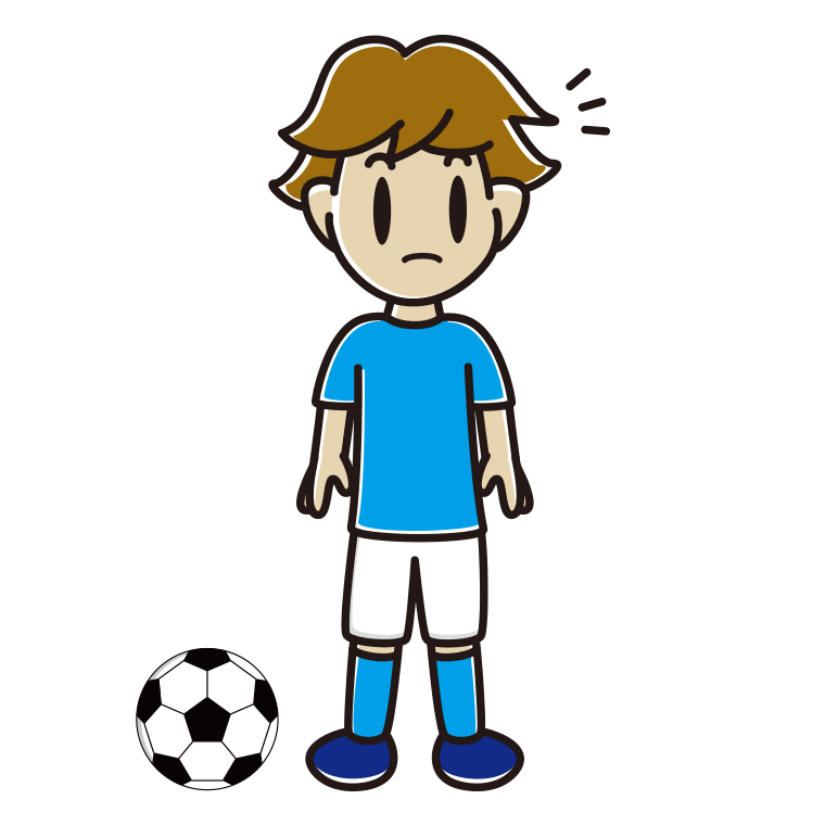 何かに気付くサッカーのユニフォーム姿の男子高校生のイラスト【色あり、背景なし】透過PNG