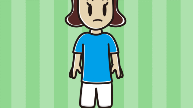 何かに気付くサッカーのユニフォーム姿の女子高校生のイラスト【色、背景あり】PNG