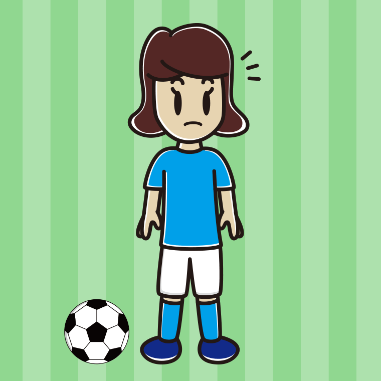 何かに気付くサッカーのユニフォーム姿の女子高校生のイラスト【色、背景あり】PNG