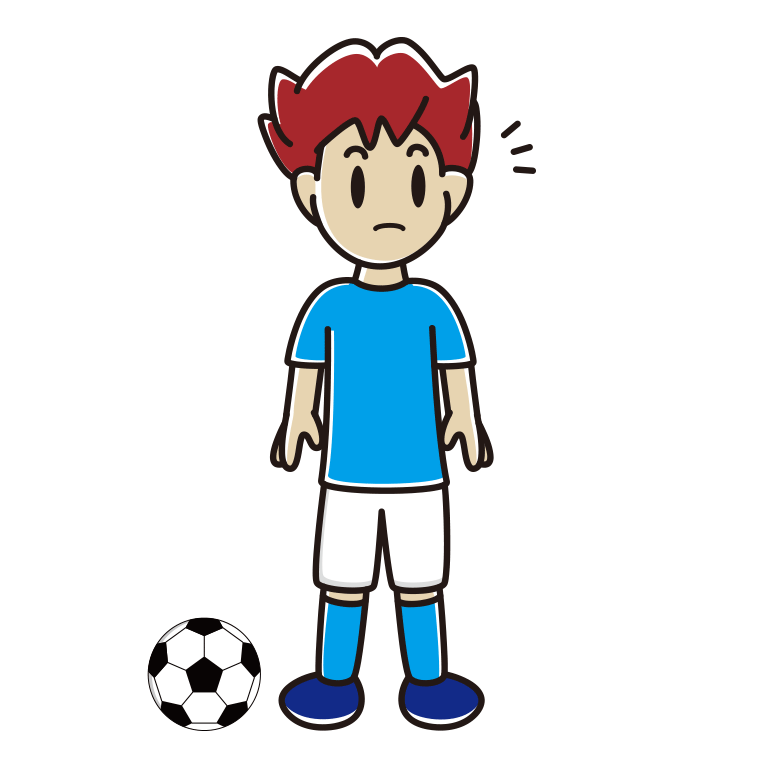 何かに気付くサッカーのユニフォーム姿の男子大学生のイラスト【色あり、背景なし】透過PNG