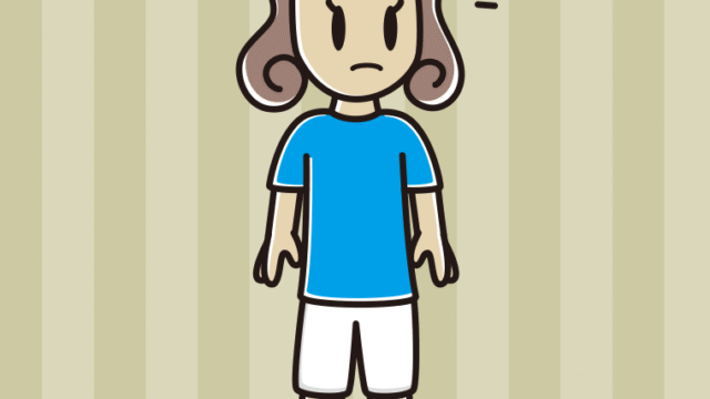 何かに気付くサッカーのユニフォーム姿の女子大学生のイラスト【色、背景あり】PNG