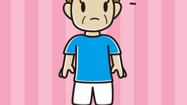 何かに気付くサッカーのユニフォーム姿のおばさんのイラスト【色、背景あり】PNG