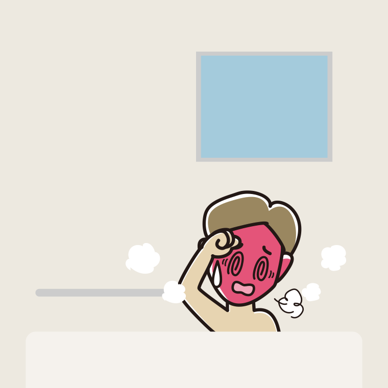 お風呂でのぼせる男性のイラスト【色、背景あり】PNG