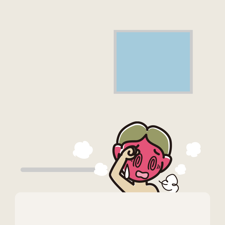 お風呂でのぼせる小学生男子のイラスト【色、背景あり】PNG