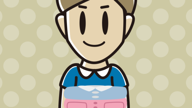 たたまれた洗濯物を持つ男性のイラスト【色、背景あり】PNG