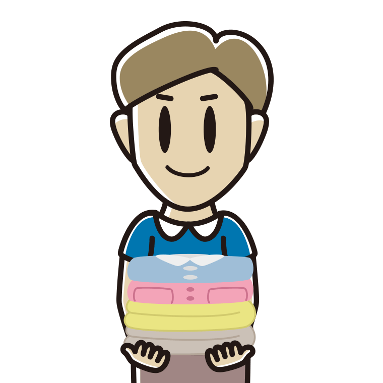 たたまれた洗濯物を持つ男性のイラスト【色あり、背景なし】透過PNG