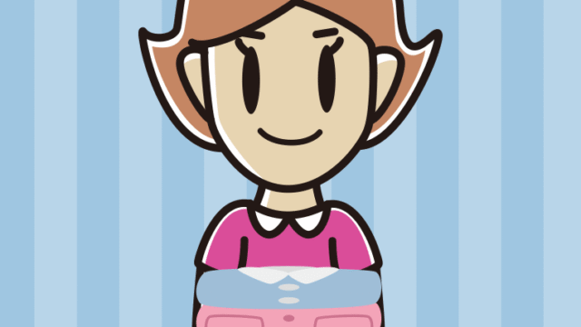 たたまれた洗濯物を持つ女性のイラスト【色、背景あり】PNG