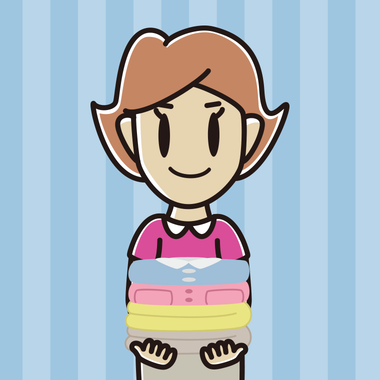 たたまれた洗濯物を持つ女性のイラスト【色、背景あり】PNG