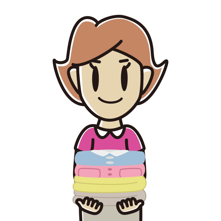 たたまれた洗濯物を持つ女性のイラスト【色あり、背景なし】透過PNG