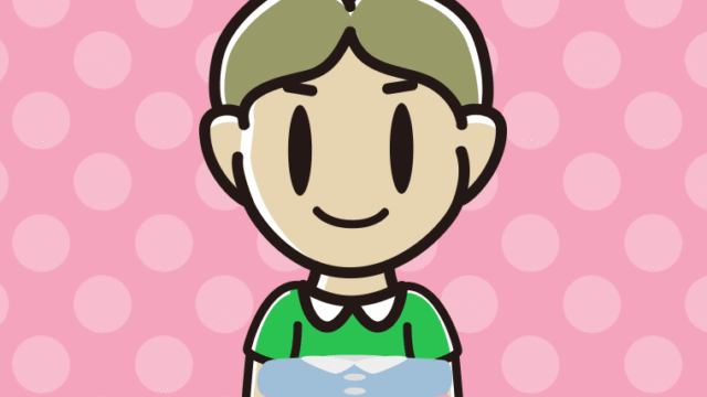 たたまれた洗濯物を持つ小学生男子のイラスト【色、背景あり】PNG